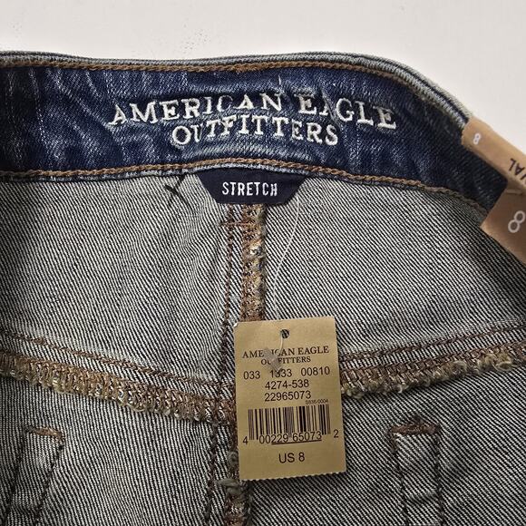 NWT American Eagle Hi Rise Festival Distressed Denim Sequin Pocket Shorts Size 8 - Picture 5 of 6